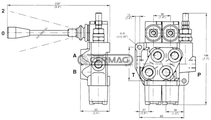 DISTRIBUTORE IDRAULICO MD 3/8' DOPPIO EFFETTO A 1 LEVA OLEODINAMICO - immagine 2