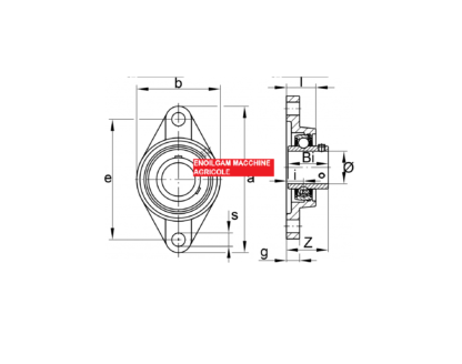SUPPORTO A FLANGIA A DUE FORI CON CUSCINETTO AUTOALLINEANTE UCFL 204  d.20 - immagine 2
