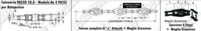 66.001-4 CATENA + Maglia Giunzione Passo 50,8 - Modulo 4 Passi - 27 Attacchi (mt 5,486)