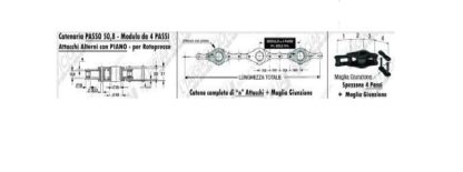 66.001-2 CATENA + Maglia Giunzione Passo 50,8 - Modulo 4 Passi - 33 Attacchi (mt 6,706)