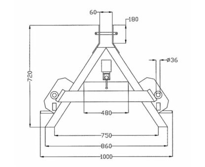 TRIANGOLO PER PUNTE TRASPORTO ROTOBALLE COMPLETO DI PUNTE Ø 36, LUNGHEZZA 1000MM - immagine 2