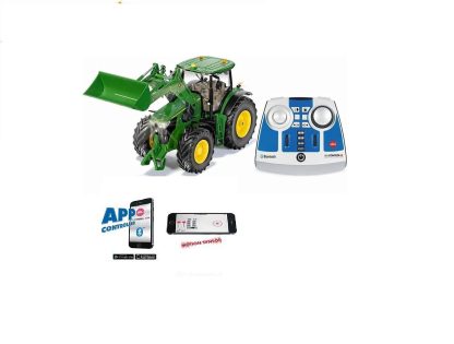 TRATTORE JOHN DEERE 7310R CON CARICATORE TELECOMANDATO E CONTROLLO BLUETOOTH E APP SIKU