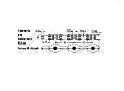 66.000 CATENA LERDA- 68 Attacchi (mt 9,52) Passo 70 - Foro ø26 RIF.ORIG.R1230