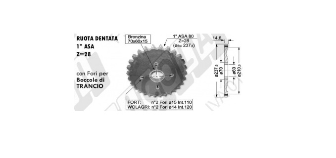 65.554-A RUOTA DENTATA Z 28 CON FORI PER BOCCOLE TRANCIO GALLIGNANI FORT WOLAGRI