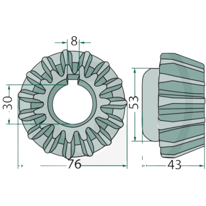 RUOTA DENTATA CONICA 15 DENTI FELLA 101165, 486006, 487203, FEL101165 TH TH 4 TH 40 TH 380 TH 440 TH 460 TH 520 TH 660 TH 700