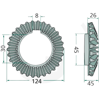 RUOTA DENTATA CONICA 27 DENTI PER SPANDIVOLTAFIENO KRONE 153898.1, 1530898.0, 01538981, 001538981 Serie Serie KW KW 4.60 KW 6.70 KW 8.50 Serie Serie KWT KWT 8.50 KWT 8.80