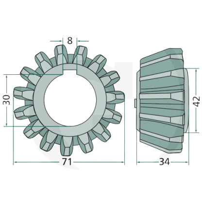RUOTA DENTATA CONICA 15 DENTI PER SPANDIVOLTAFIENO POTTINGER  236.800081, 0+236.80.008.1, 00+236.80.008.1