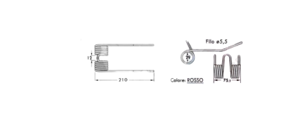 59.544-B DENTE MOLLA PER ROTROPRESSA CIMAC-FERABOLI H=210 - L=75 - Filo ø5,5 - Punte PIEGATE cod ORIG 1800009