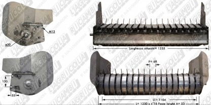 59.351 RACCOGLITORE  COMPLETO Imp. su Carraro ROTOPRESSE  n°16 Fasce A=53 P=69 con CONVOGLIATORE LL=1104 mm - L= 1230 mm (dettagli) - immagine 2