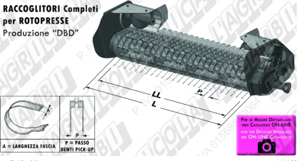 59.351 RACCOGLITORE  COMPLETO Imp. su Carraro ROTOPRESSE  n°16 Fasce A=53 P=69 con CONVOGLIATORE LL=1104 mm - L= 1230 mm (dettagli)