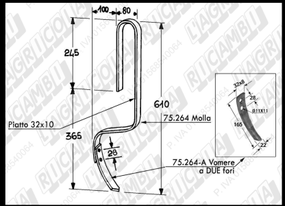 75.264-A   VOMERINO 2 Fori (32x8x165)