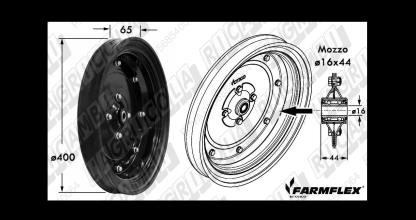 77.458-A02    RUOTA "FARMFLEX" ø400 x 65 (Cerchio in Acciaio - Mozzo 16x44)