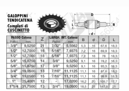 60.886 GALOPPINO TENDICATENA 3/4" Z=15 c/Cuscinetto Foro=16
