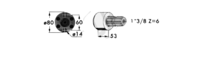 54.455: MOZZO FRIZIONE a 6 Fori con MASCHIO 1"3/8 Z=6  cod. orig. 56.11.107  -  042538  -  25.09.105