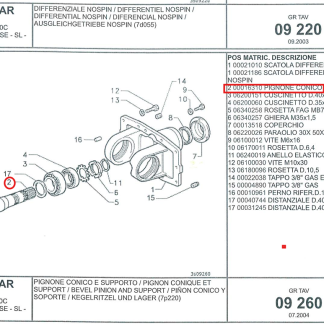 00016310 PIGNONE CONICO PER COPPIA CONNICA DIFFERENZIALE ANTERIORE GOLDONI SERIE 3000 MODELLO 3070 STAR